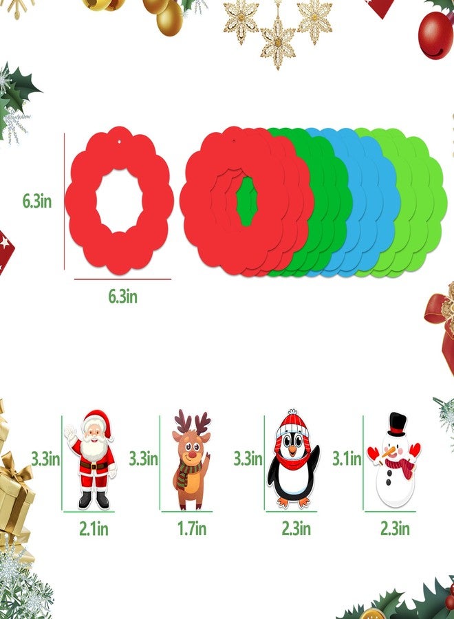 CUUSNNY 12 Sets Christmas Felt Wreath Crafts Kits,DIY Self Adhesive Xmas Sticker Santa Snowman Snowflake Bows Party Holiday Activities Decoration - Image 2